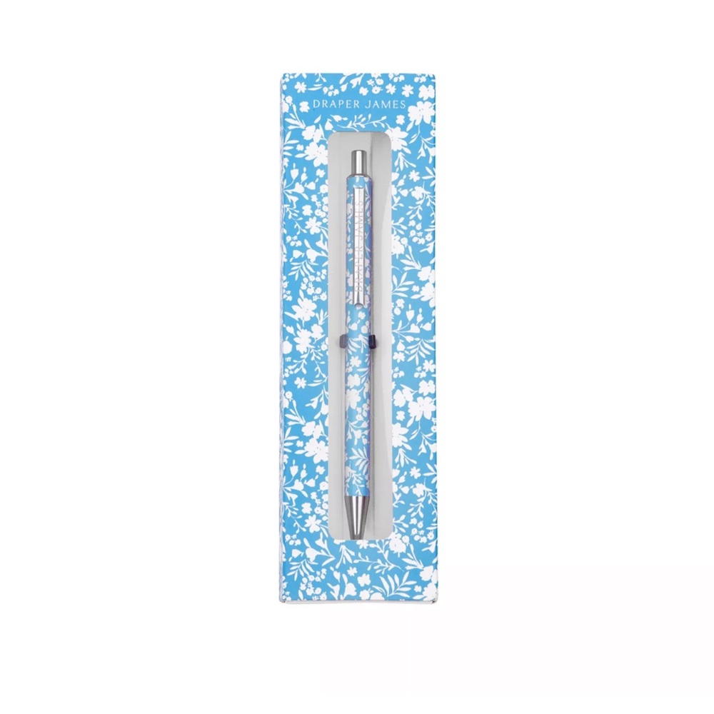 Draper James Blue White Floral Ballpoint Pen Black Ink Refillable